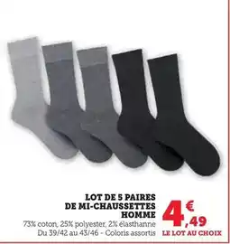 Hyper U Lot de 5 paires de mi-chaussettes homme offre