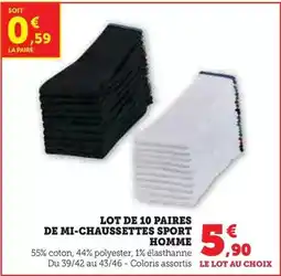 Hyper U Mi-chaussettes sport homme offre
