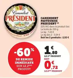 Super U Président - camembert pasteurise offre