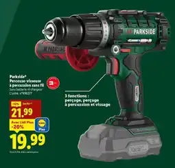 Lidl Parkside - perceuse-visseuse 3 percussion sans fil offre