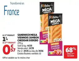Auchan Supermarché Sandwich mega viennois jambon cheddar sodebo offre