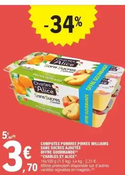 E.Leclerc Compotes pommes poires williams sans sucres adulte offre