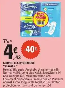 E.Leclerc Always - serviettes hygienique offre