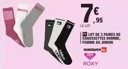 E.Leclerc Quiksilver - lot de 3 paires de chaussettes homme, femme ou junior offre