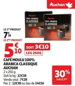 Auchan Supermarché Café moulu 100% arabica classique auchan offre