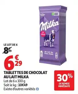 Auchan Supermarché Tablettes de chocolat au lait milka offre