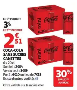 Auchan Supermarché Coca-cola sans sucres canettes offre