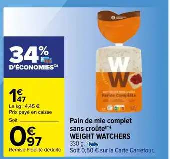 Carrefour Pain De Mie Complet Sans Croute Weight Watchers offre