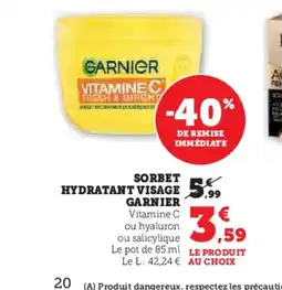 Hyper U GARNIER Sorbet hydratant visage offre