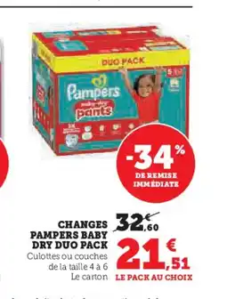 Hyper U Changes pampers baby dry duo pack offre