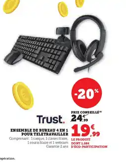 Hyper U Ensemble de bureau 4 en 1 pour teletravailler offre