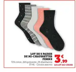 Hyper U Lot de 5 paires de mi-chaussettes femme offre