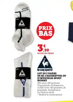Hyper U Lot de 3 paires de mi-chaussettes ou d'invisibles sport homme offre