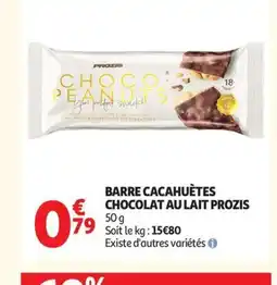Auchan Supermarché PROZIS Barre cacahuètes chocolat au lait offre