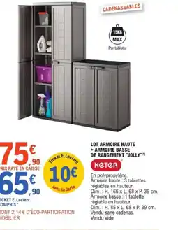 E.Leclerc Brico KETER Lot armoire haute + armoire basse de rangement jolly offre
