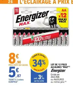 E.Leclerc Brico ENERGIZER Lot de 12 piles alcalines max offre