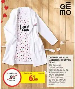 Intermarché Hyper Chemise de nuit manches courtes GEMO offre