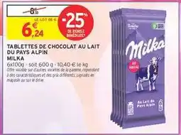 Intermarché Tablettes De Chocolat Au Lait Du Pays Alpin Milka offre