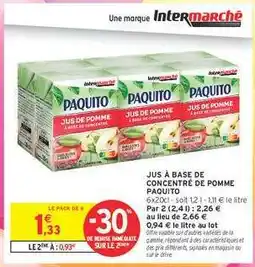 Intermarché Jus à base de concentré de pomme PAQUITO offre