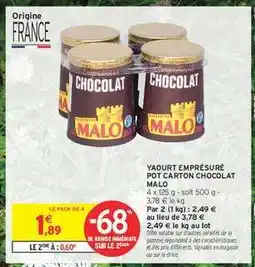 Intermarché YAOURT EMPRÉSURÉ POT CARTON CHOCOLAT MALO offre