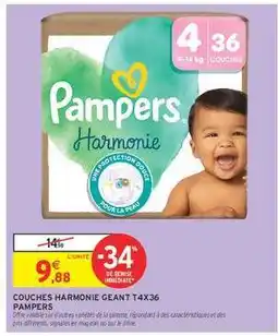 Intermarché Couches Harmonie Géant T4x36 Pampers offre