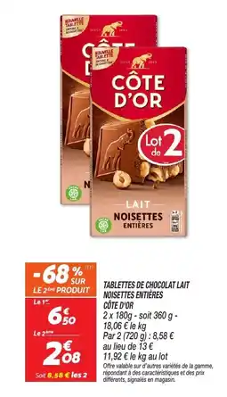 Netto CÔTE D'OR Tablettes de chocolat lait noisettes entières offre