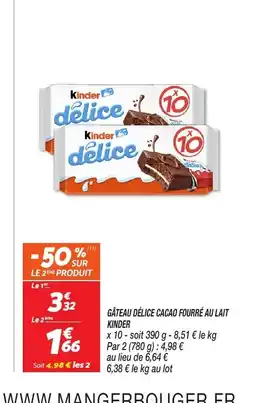 Netto KINDER Gâteau délice cacao fourré au lait offre