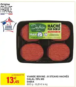 Intermarché Hyper DABIA Viande bovine : 8 steaks hachés halal 15% mg offre