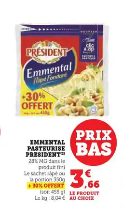 U Express PRESIDENT Emmental pasteurise offre