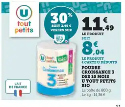 U Express Poudre croissance 3 des 10 mois u tout petits bio offre