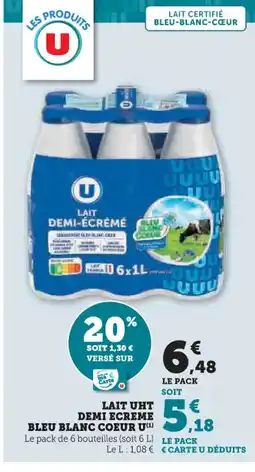 Super U U Lait uht demi-ecreme bleu blanc coeur offre