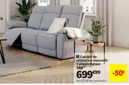 Conforama Canapé de relaxation manuelle 3 places Harper offre