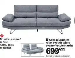 Conforama Canapé 3 places relax avec dossiers avance/recule Martin offre