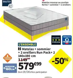 Conforama Matelas + sommier + 2 oreillers Run Pack+2 offre