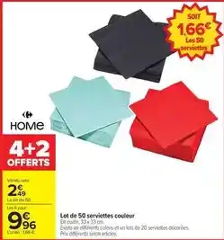 Carrefour Market Lot de 50 serviettes couleur offre