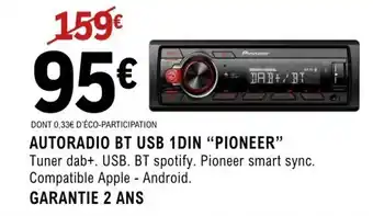 PIONEER Autoradio bt usb 1din