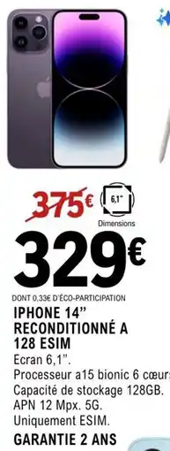 E.Leclerc Espace Culturel Iphone 14" reconditionné a 128 esim offre