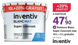 Mr Bricolage Inventiv peinture blanc super couvrant mat 10 l + 2 l gratuits offre