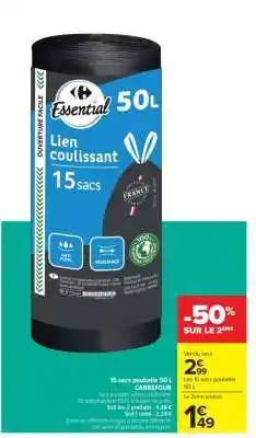 Carrefour Market 15 sacs poubelle 50 L CARREFOUR offre