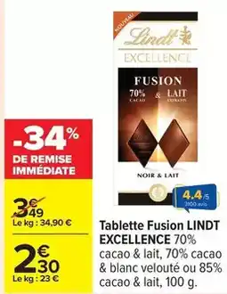 Carrefour Lindt - tablette fusion excellence offre