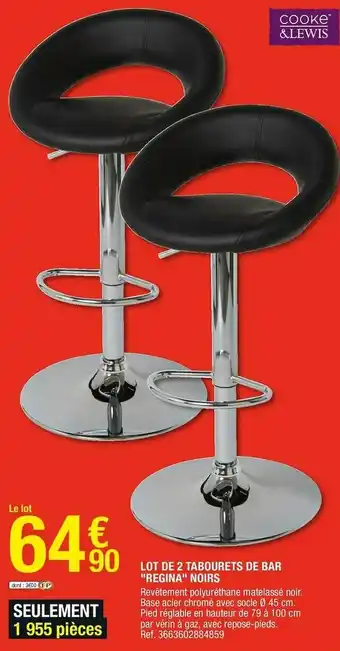 Brico Dépôt Cooke & lewis lot de 2 tabourets de bar regina noirs offre
