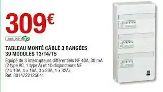 Schneider electric tableau monté câblé 3 rangées 39 modules t3/t4/t5