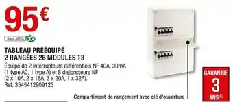 Nov'elec tableau prééquipé 2 rangées 26 modules t3