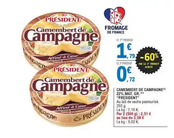 E.Leclerc Camembert De Campagne 22% Mat. Gr. offre