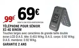 E.Leclerc TÉLÉPHONE POUR SÉNIOR X3 4G BINOM offre
