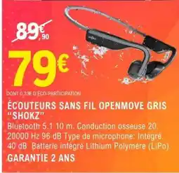 E.Leclerc ÉCOUTEURS SANS FIL OPENMOVE GRIS “SHOKZ” offre