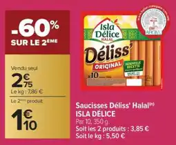 Carrefour Saucisses Déliss' Halal offre