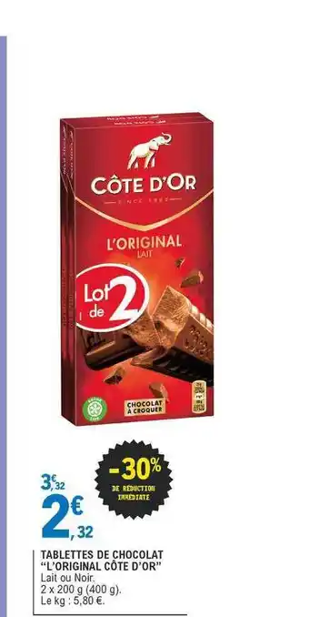 E.Leclerc Tablette De Chocolat L'original Côté D'or offre