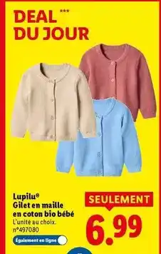 Lidl Lupilu - gilet en maille en coton bio bébé offre