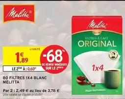 Intermarché Hyper Melitta - 80 filtres 1x4 blanc offre